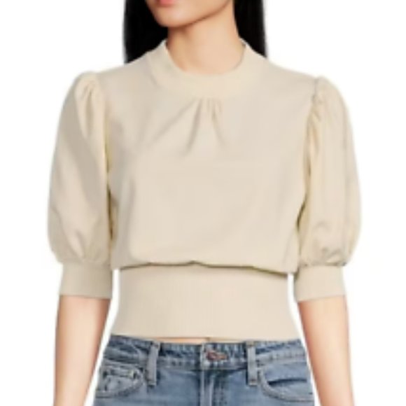 Brand New French Connection Women's Jenna Rib Trim Puff Sleeve Top - Picture 2 of 10